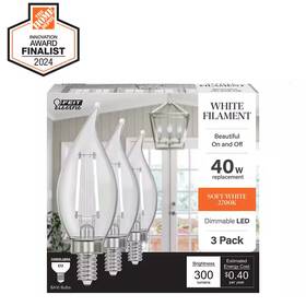 Ba10 Feit Electric 313093727724 40w Equivalent E12 Candelabra Dim White Filament Clear Glass Chandelier Led