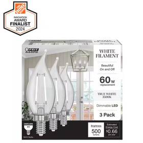 Ba10 Feit Electric 313098934912 60w Equivalent E12 Candelabra Dim White Filament Clear Glass Chandelier Led