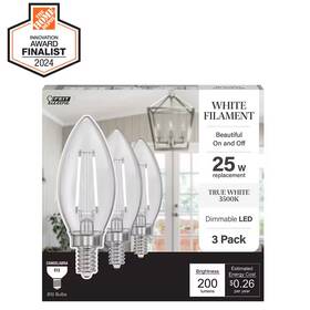 Feit Electric 726084175433 25w Equivalent B10 E12 Candelabra Dim White Filament Clear Glass Chandelier Led