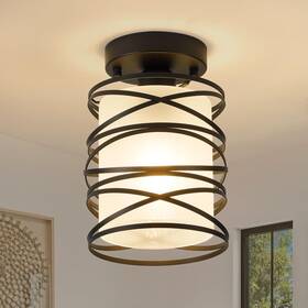 Cl-blx201-ms Fisgoni 1 Light Ceiling Metal Cage Frosted Glass Flush Mount