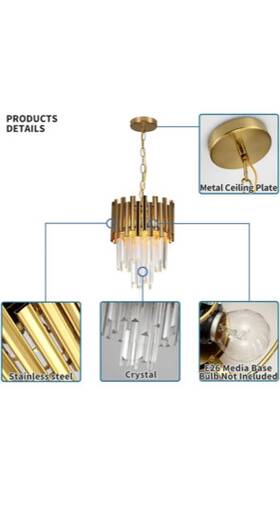 Fitsai 696230379162 Gold Pendant Lighting 11ftft Chandelier Light Modern Crystal Hanging