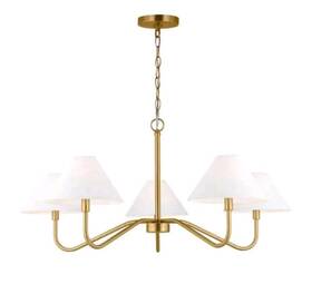 Fivootvi B-2291 Gold Chandelier With Shades 5 Light Ceiling Fixture Linen Fabric Open Box