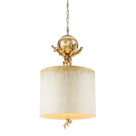Flambeau 818555013327 Kitchen Pendant Drum Shade Ivory Gold Silver By Lucas Cream