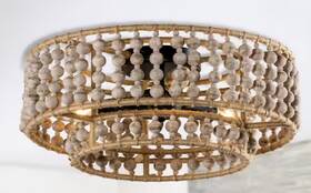 Fgw9127-3110vfg Flint Garden 15.75 Inch 3-light Boho Distressed White Wood Beaded Flush Mount