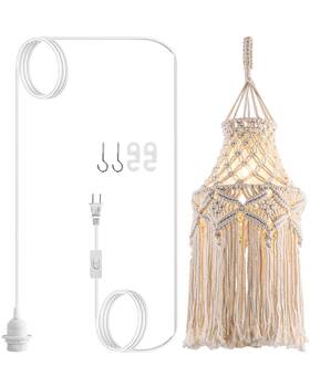 Flsfu 768472642141 Boho Plug In Pendant Light Macrame Lamp Shade Hanging With Cord