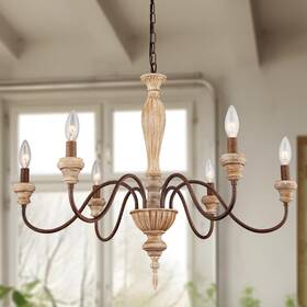 Tam111 Fminlla French Country Chandelier Farmhouse 6-lights Vintage Rustic Candle St