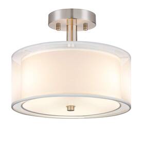Usymyp-nsfmcl-1 Folksmate 3-light Semi Flush Mount Ceiling Light Fixture Drum With Double Fabric