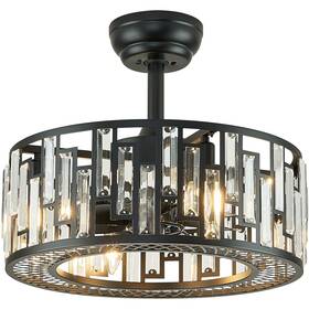 Fookchak 792671281733 Crystal Caged Ceiling Fan Light Modern Black Fandelier With Remote Control Bl