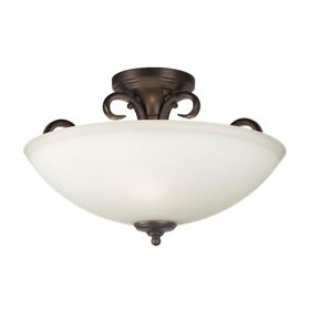 2350-03-32 Forte Lighting 3-light 11inch Semi Flush Mount Antique Bronze White