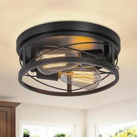 Ulx006-2 Foucasal Farmhouse Ceiling Light Fixture Black Flush Mount 2light Industria