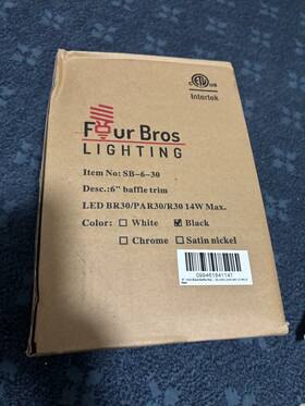 Four Bros Lighting 099461841147 6 Inch Black Stepped Baffle Recessed Housing Can Trim Ring Par/r30 Pack