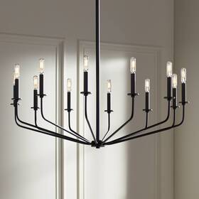 04-2011-506 Franklin Iron Works Milanese 37 1/2 Inch Black 12-light Candelabra Chandelier