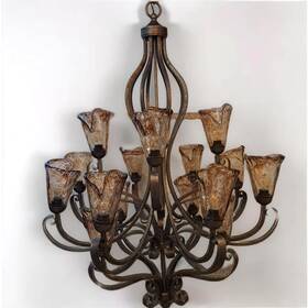 6y688 Franklin Iron Works Amber Scroll 39 3/4 Inch Wide X 51 Tall - 16-light Bronze Chandelier