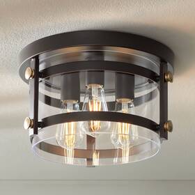 8006-fm-3 Franklin Iron Works 736101921769 Modern Ceiling Light Flush Mount Fixture 13 1/2 Inch Oil Rubbed Bronze 3-light Glass