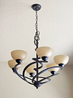 A4130 Franklin Iron Works A4130/6 Dark Mocha Chandelier 27 1/2 Inch Wide Rustic Swirling Ribbon Amber 6-light Fixture