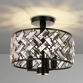 Met-l01067-01-usfba Frideko Home Semi Flush Mount Ceiling Light - 3-light Crystal Fixt