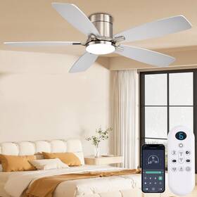 Sy82-nickel Fumltp 52 Inch Ceiling Fans With Lights Flush Mount Fan Light And Remo