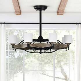 El297346aaa Fzflzdh 3 Blades And 8 Lights Ceiling Fan W Remote Dc Motor Matte Black Antique Wood