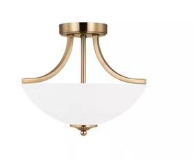 7716502en3-848 Generation Lighting Geary 13.875 In Satin Brass Dual Semi-flush Mount With Bulbs