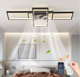 Genoci 679070023365 35.43 Inch Indoor Black Modern Low Profile Flush Mount Ceiling Fan W Light