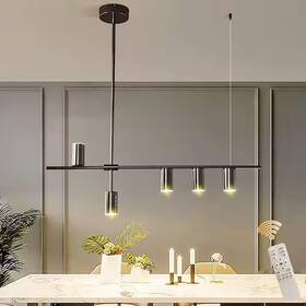 Fm7420-5bjc Genoci 30-watt 5-light Black Linear Dimmable Led Kitchen Island Pendant-light And Remote