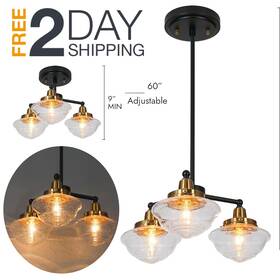 Gepow 732133135679 16 Inch 3 Light Modern Glass Chandelier Haning Ceiling Lights Lamp Farmhouse Decor