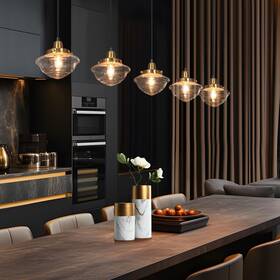 Gepow 732133135686 Black Gold Kitchen Island Lighting Modern 5 Lights Adjustable Linear Chandel