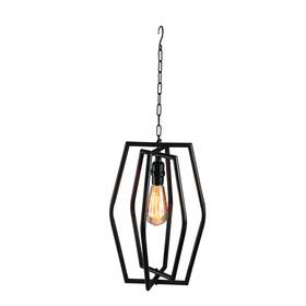 Gerson 687293454125 28 Inch Black Geometrical Iron Cage Electric Pendant Hanging Lamp Edison Bulb