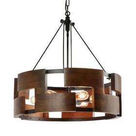 Giluta 380035972580 Round Wood Farmhouse Chandelier Drum-shape Dining Room Rustic Island Pendant