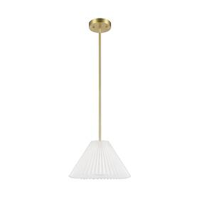 67000103 Globe 058219387238 1-light Pendant Lighting Matte Brass Off-white Pleated Fabric Shad