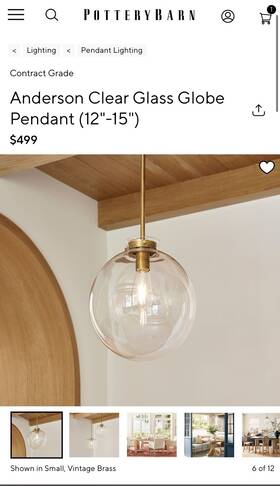 3899088 Globe Nib Pottery Barn Anderson Clear Glass Pendant Vintage Brass 12 Inch