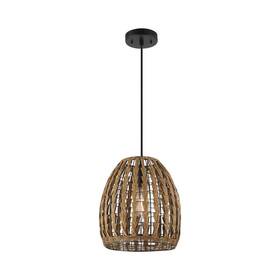 60750 Globe Boho Pendant Light Woven Rattan Shade Black Cord Ceiling Fixture