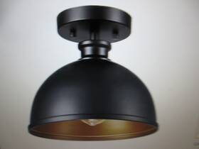 65736 Globe Tallulah 1-light Matte Black Shade And Gold Interior Flush Mount