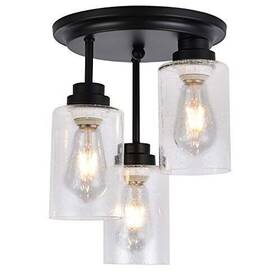 Am-70018-b Globe Krasty Farmhouse Ceiling Light Industrial 3-light Black Semi Flush