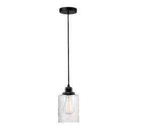 60542 Globe Electric Annecy Hardwire Dark Bronze Pendant Light With Seeded Glass Shade