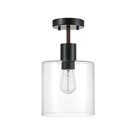 60982 Globe Electric Sedona Semi-flush Mount Matte Black Faux Wood
