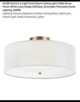 60998 Globe Electric 2-light Flush Mount Ceiling Light Matte Brass White Linen E26