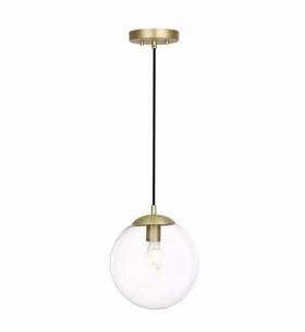 Ls-c175-bb-cl Globe Light Society Zeno 1-light Clear/brass Pendant With Glass Shade