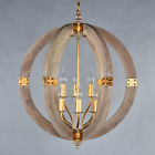 Gm002001 Philomena Wooden Chandelier Pendant Lamp Vintage Round Rustic Iron Hanging