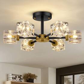 Jc2035.6 Gobright Black Modern Chandelier 6-light Crystal Semi Flush Mount Ceiling Light Fixtu