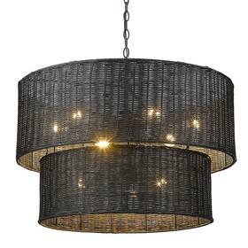 1084-9blk-bw Golden Lighting 1084-9 Erma 9 Light Chandelier Matte Black/black Wicker -