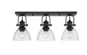3118-2sf Golden Lighting Hines 7 Inch Black With Seeded Glass 3-light Semi-flush Mount