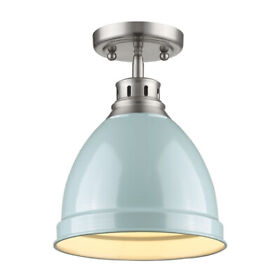 3602-fm-pw Golden Lighting Duncan 1 Light 9inch.w Semi-flush Ceiling Seafoam