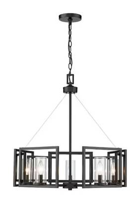 6068-5blk Golden Lighting Marco 5 Light Chandelier Matte Black/clear Glass -