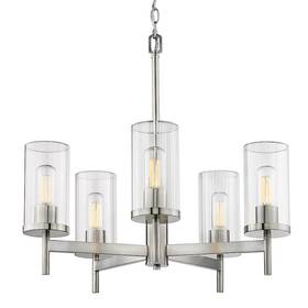 7011-5pw-clr Golden Lighting 7011-5 Winslett 5 Light Chandelier Pewter/ribbed Glass -