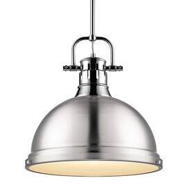 3604-l Golden Lighting 844375079380 Ch-pw Duncan Pendant Transitional Chrome With Pewter