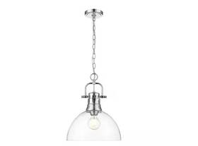 Golden Lighting 844375114685 Duncan 100-watt 1 Light Chrome Shaded Pendant With Clear Glass