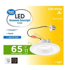 Gvdl6d11w27 Great Value Lot Of 7 6 Inch Led Retrofit Downlight Soft White Dimmable 11w 45 Years