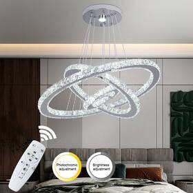 71184 Greelustr 3 Rings Pendant Light Crystal Chandelier Led Ceiling Dimmable With Remote
