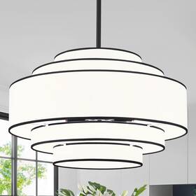 Bn1-041-1 Gzbeini 23.62 Inch Modern Drum Chandelier 5-tier Black Dining Room Light Fixture Over Ta